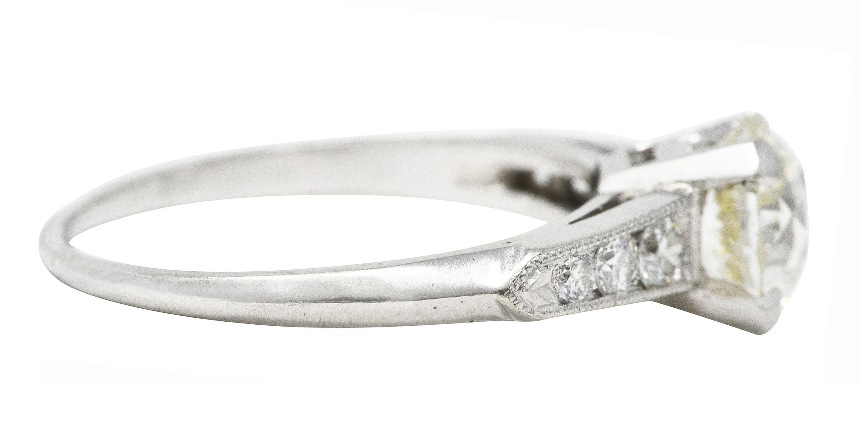 Art Deco 1.51 Carats Old European Cut Diamond Platinum Engagement Ring GIA In Excellent Condition In Philadelphia, PA
