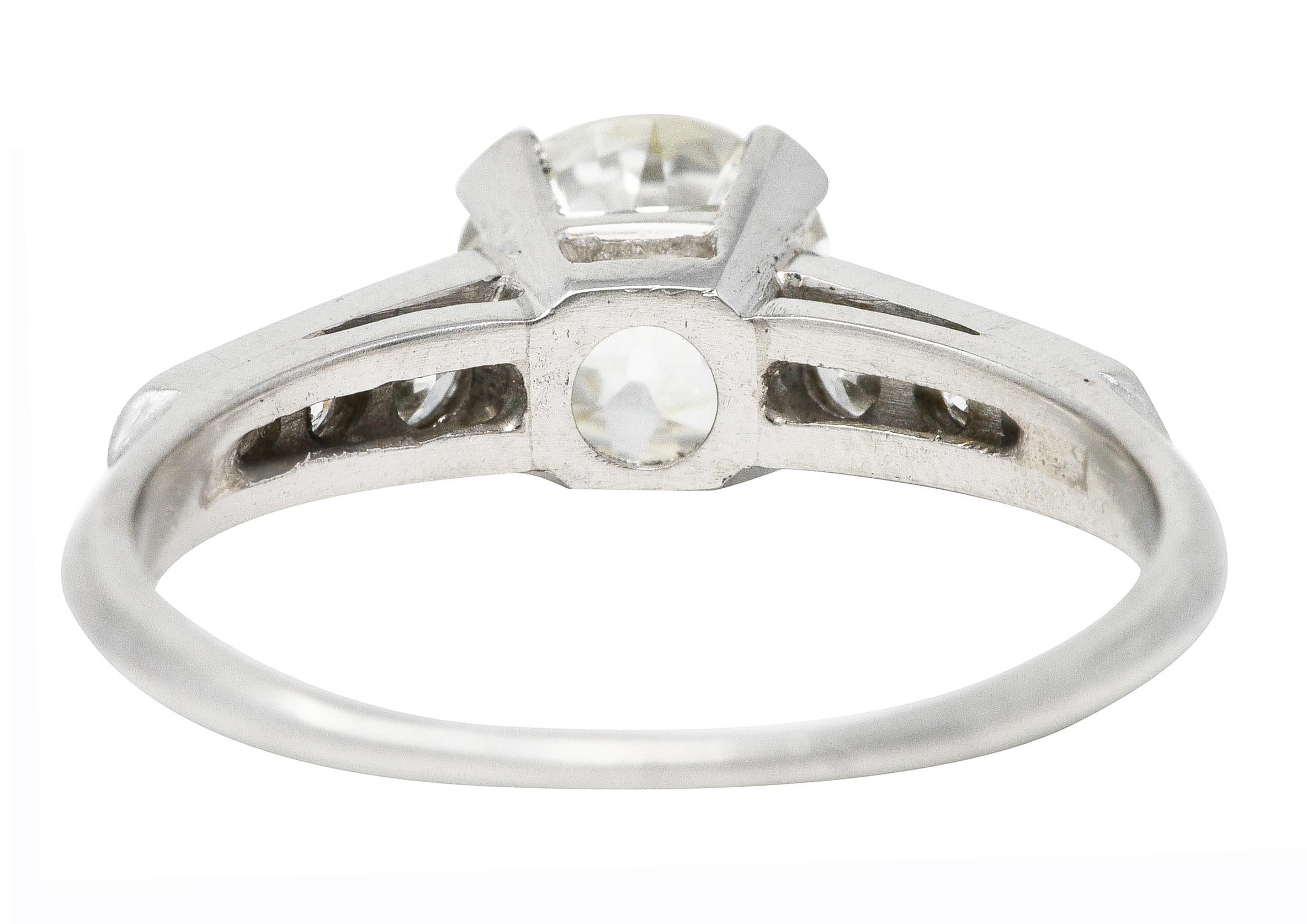 Women's or Men's Art Deco 1.51 Carats Old European Cut Diamond Platinum Engagement Ring GIA For Sale