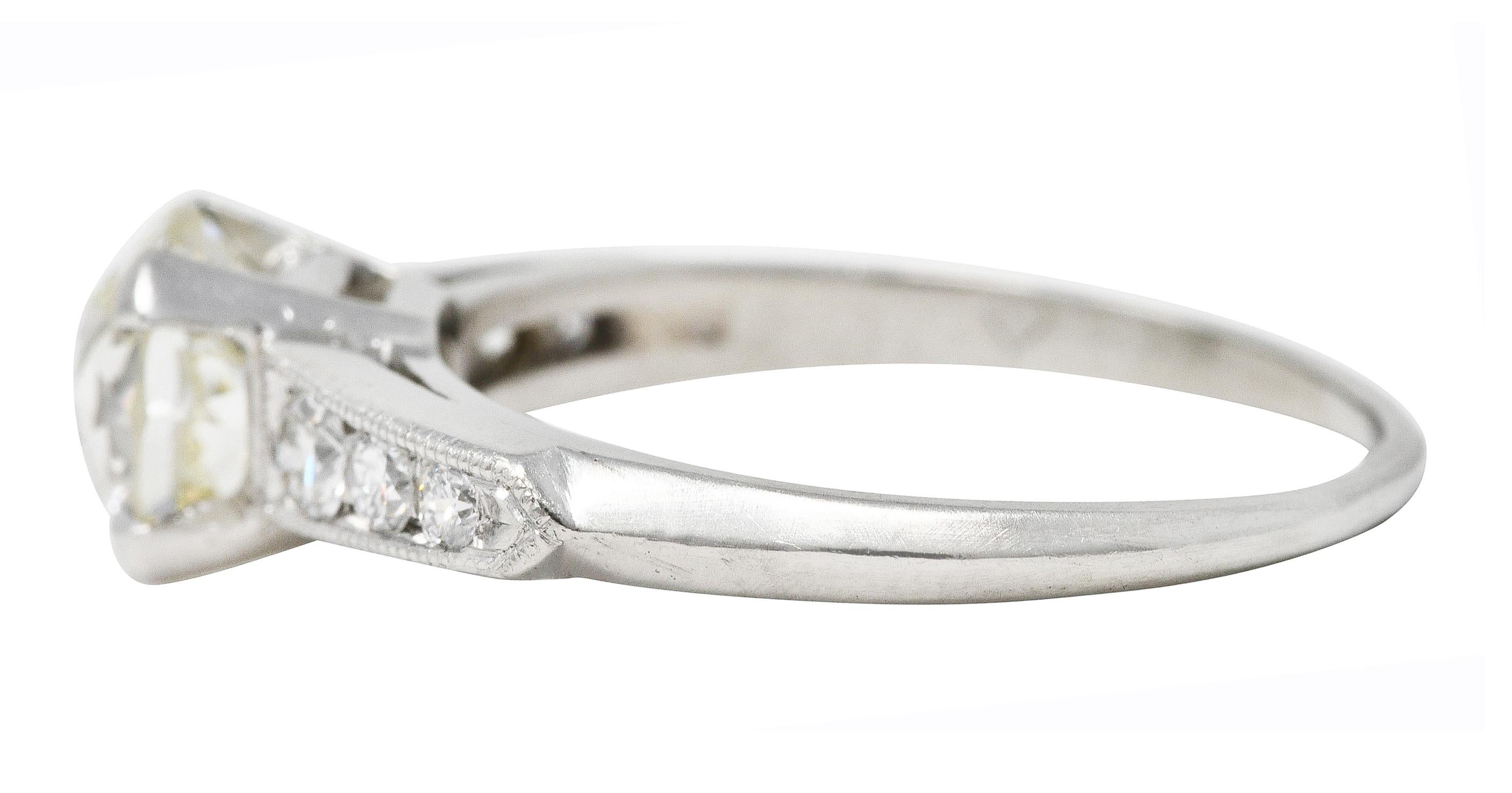 Art Deco 1.51 Carats Old European Cut Diamond Platinum Engagement Ring GIA 1