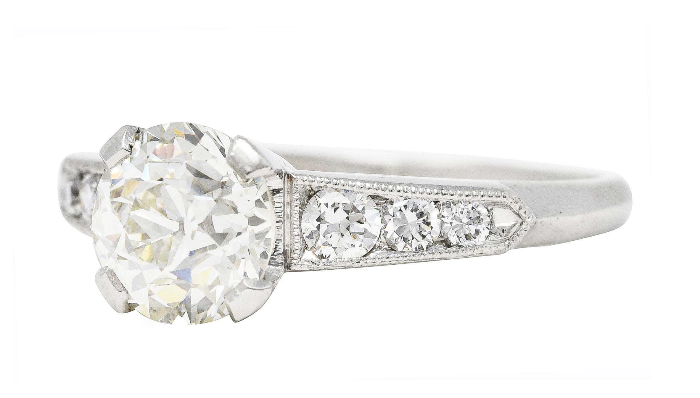 Art Deco 1.51 Carats Old European Cut Diamond Platinum Engagement Ring GIA For Sale 2