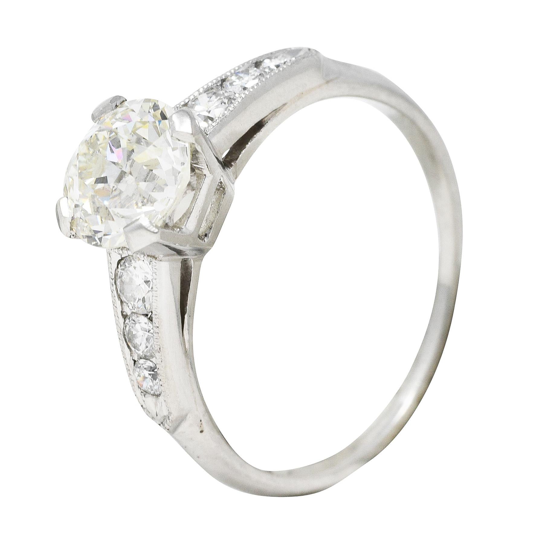 Art Deco 1.51 Carats Old European Cut Diamond Platinum Engagement Ring GIA 4