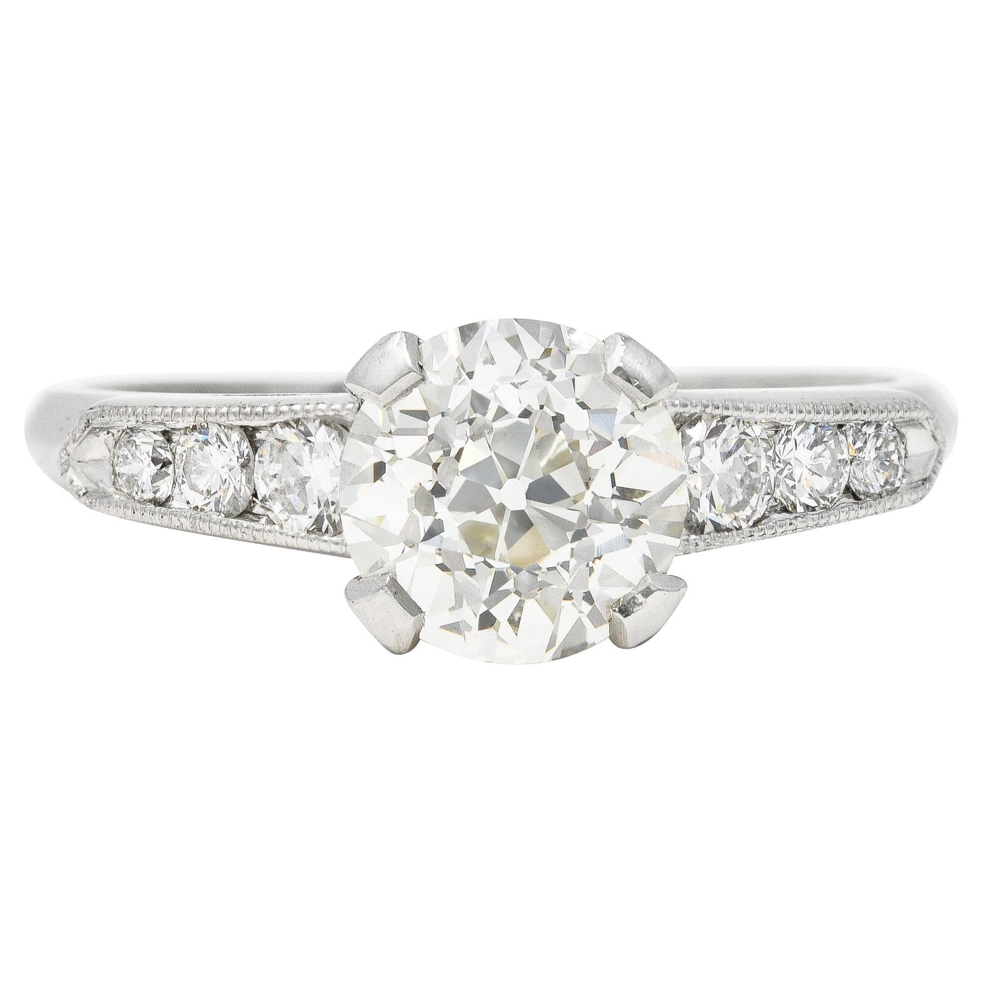 Art Deco 1.51 Carats Old European Cut Diamond Platinum Engagement Ring GIA