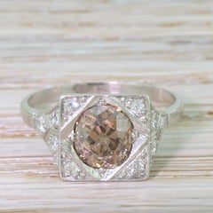 Art Deco 1.52 Carat Fancy Orangey Brown Old Cut Diamond Platinum Ring