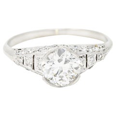Art Deco 1.52 Carats Old European Diamond Platinum Ribbon Engagement Ring