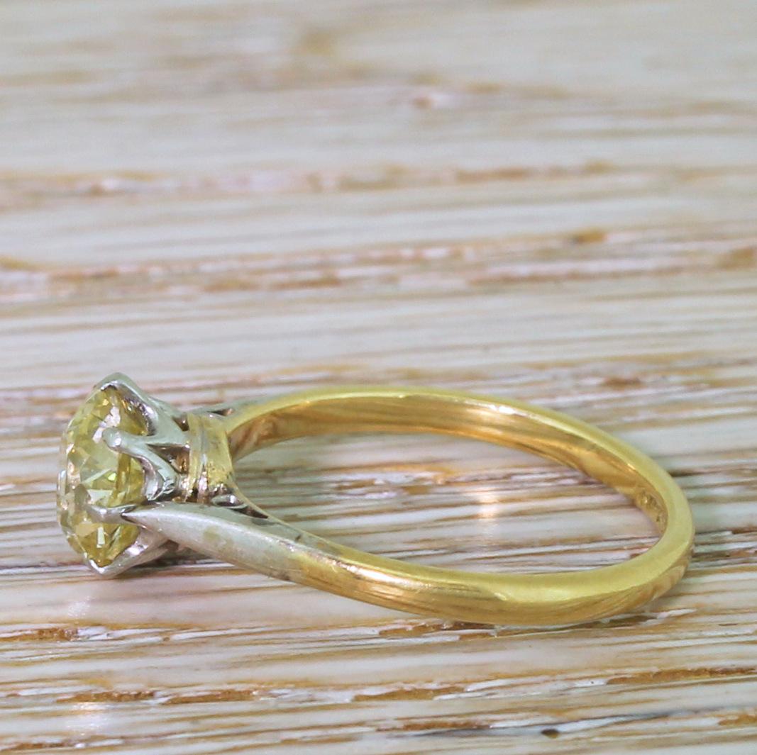 Old Mine Cut Art Deco 1.53 Carat Light Yellow Old Cut Diamond Engagement Ring For Sale