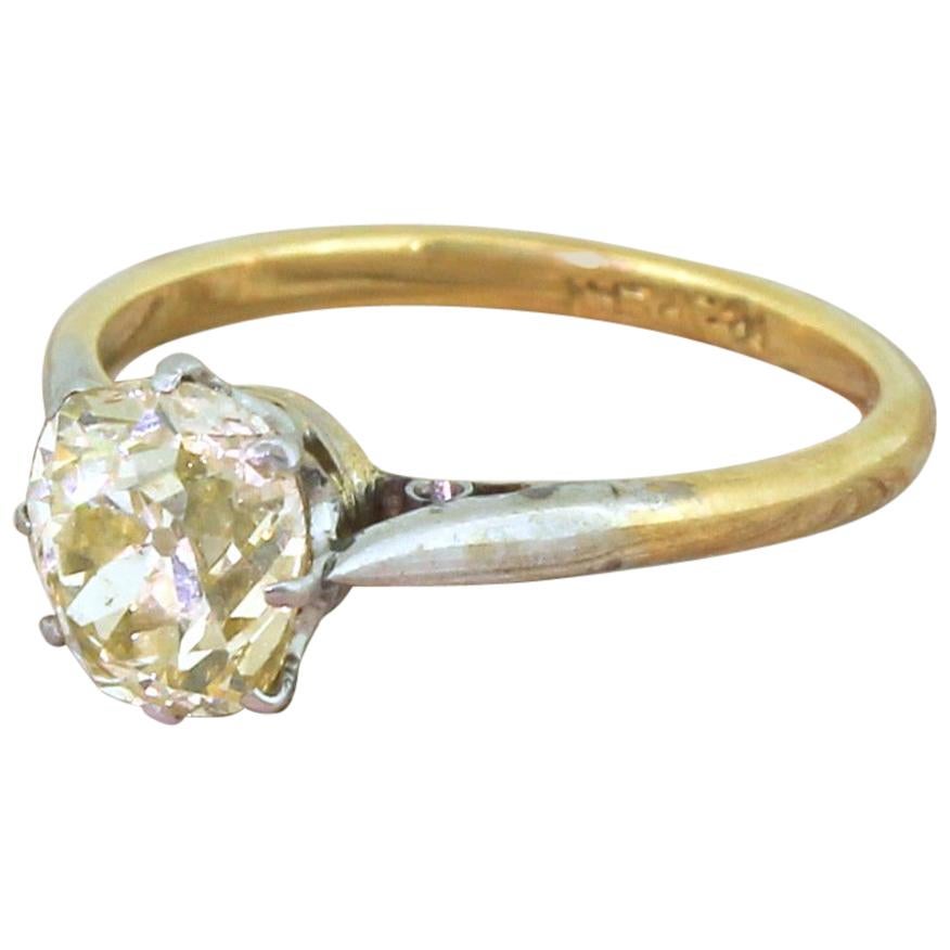 Art Deco 1.53 Carat Light Yellow Old Cut Diamond Engagement Ring For Sale