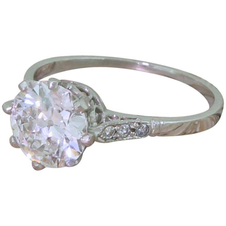 Art Deco 1.53 Carat Old Cut Diamond Platinum Engagement Ring