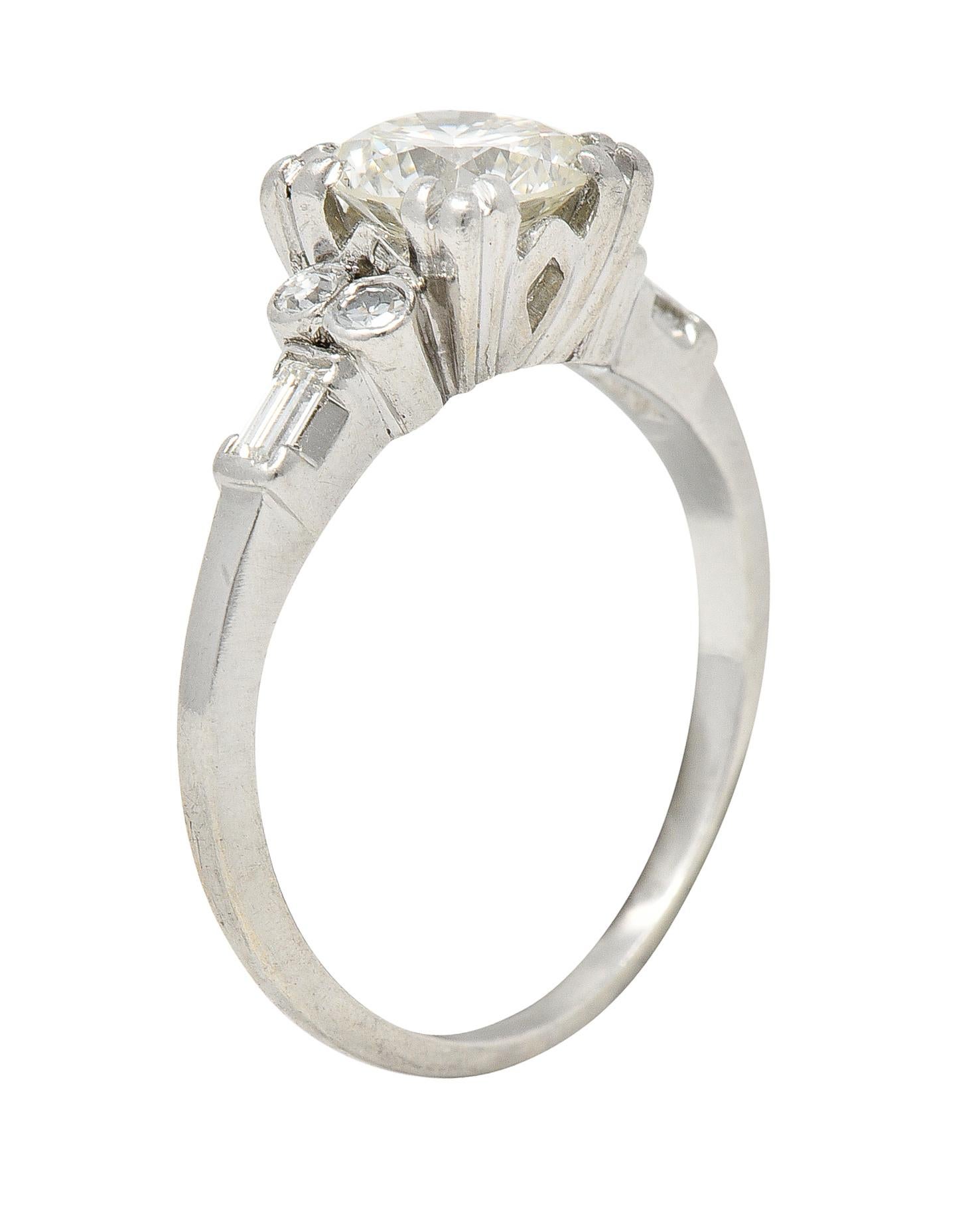 Art Deco 1.53 Carats Transitional Cut Diamond Platinum Geometric Engagement Ring For Sale 4