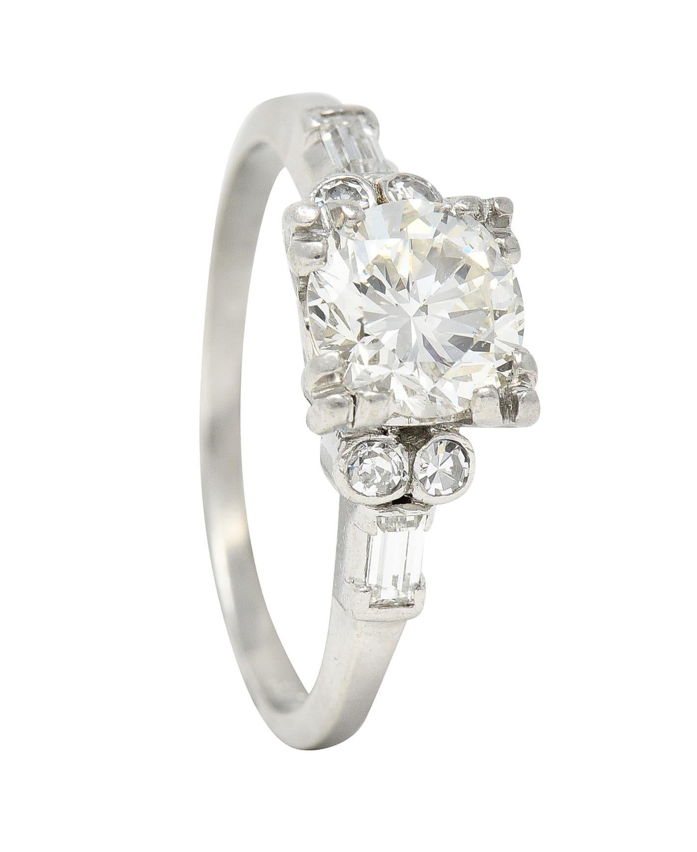 Art Deco 1.53 Carats Transitional Cut Diamond Platinum Geometric Engagement Ring For Sale 5