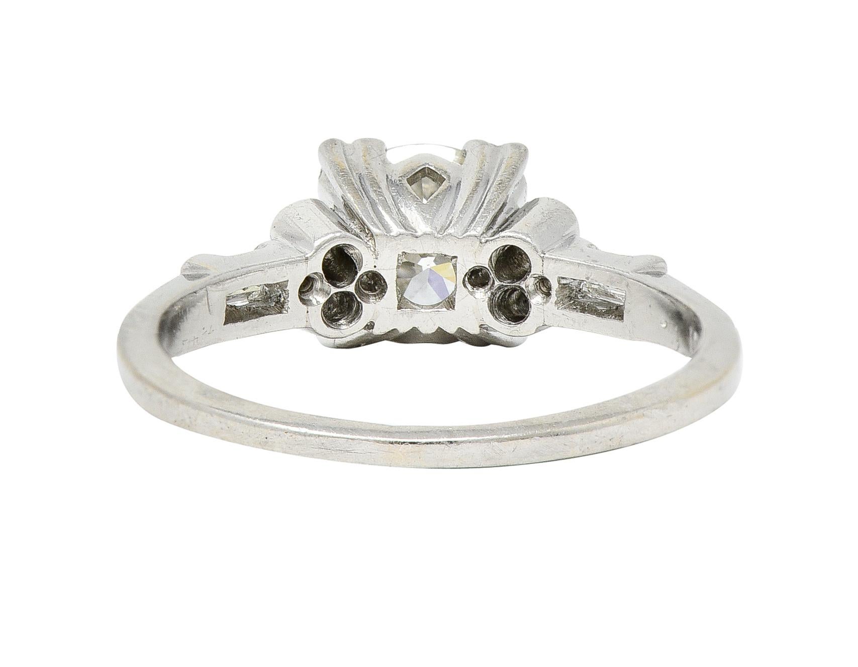 Single Cut Art Deco 1.53 Carats Transitional Cut Diamond Platinum Geometric Engagement Ring For Sale