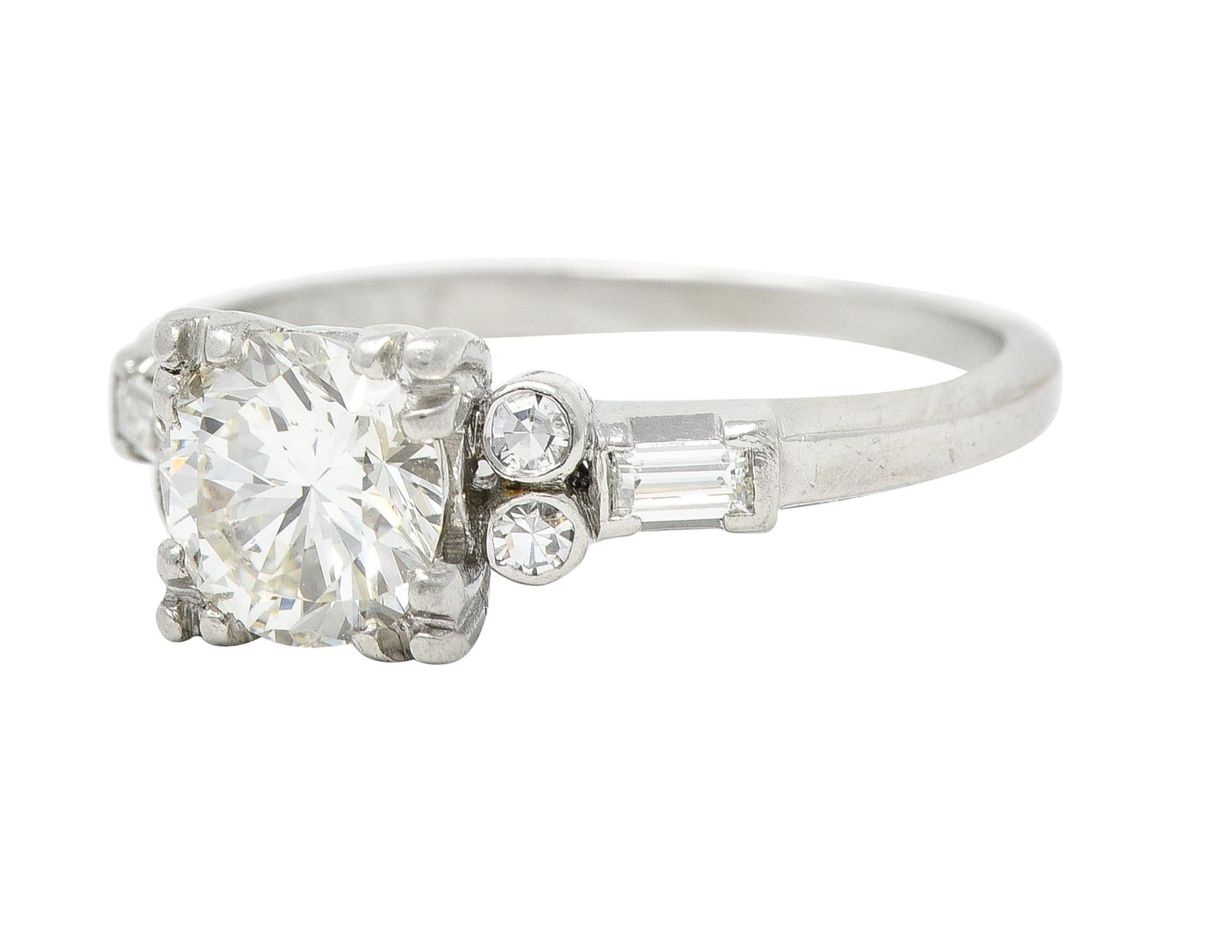 Women's or Men's Art Deco 1.53 Carats Transitional Cut Diamond Platinum Geometric Engagement Ring For Sale