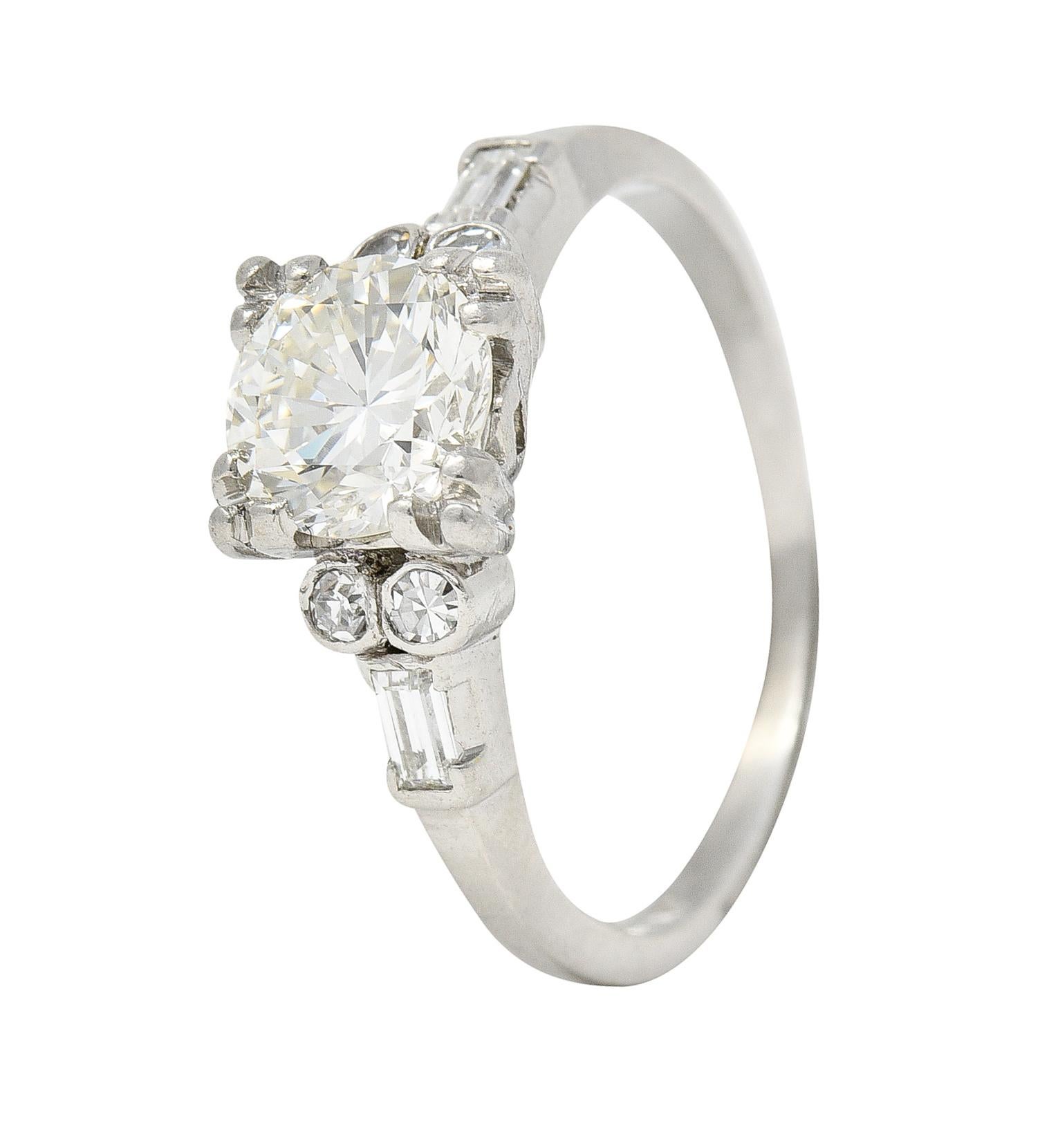 Art Deco 1.53 Carats Transitional Cut Diamond Platinum Geometric Engagement Ring For Sale 2