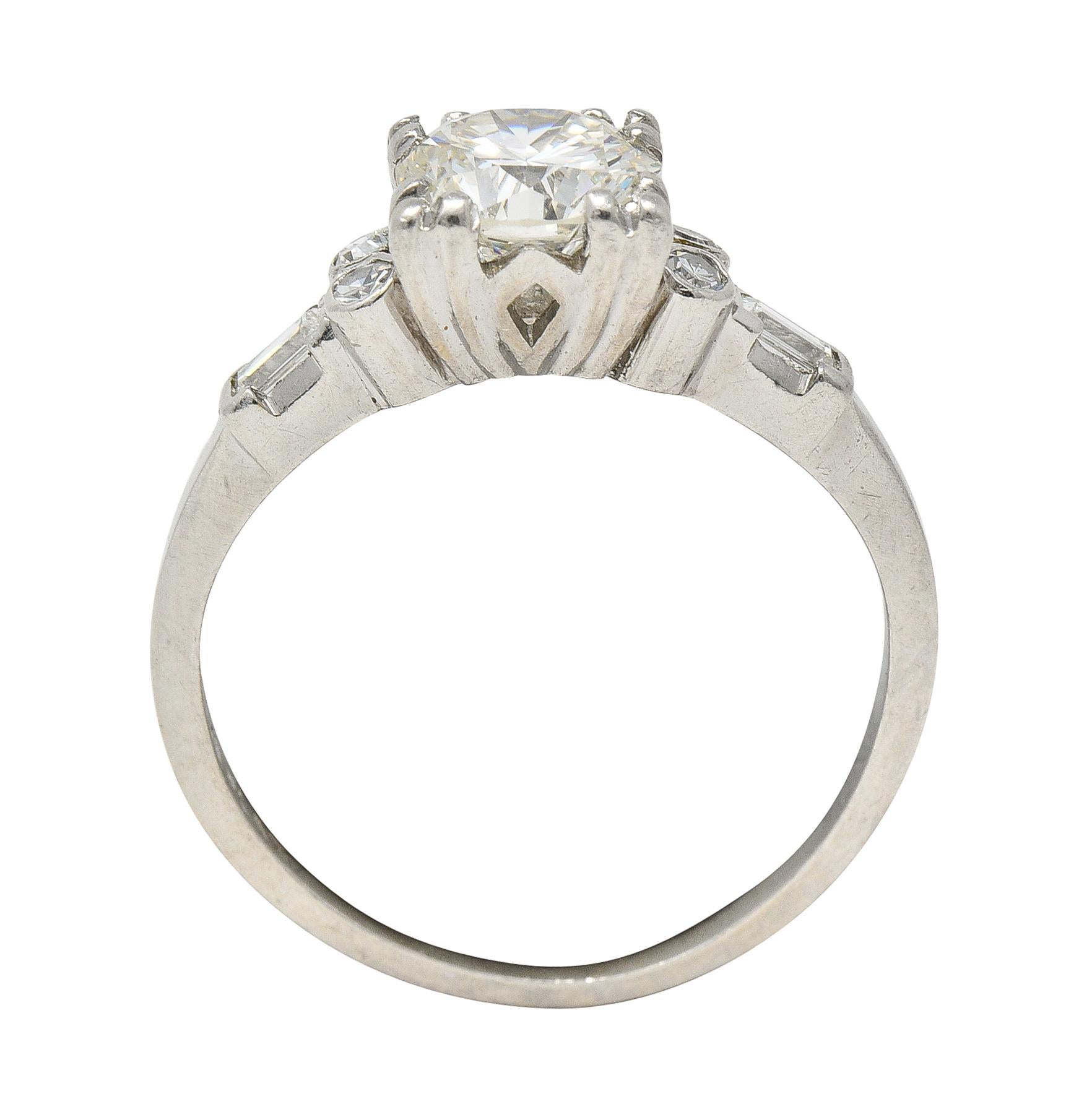 Art Deco 1.53 Carats Transitional Cut Diamond Platinum Geometric Engagement Ring For Sale 3