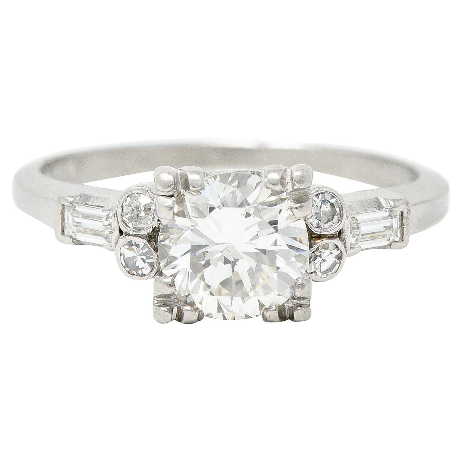 Art Deco 1.53 Carats Transitional Cut Diamond Platinum Geometric Engagement Ring