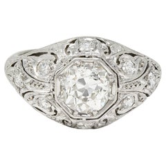 Art Deco 1.53 Carats Diamond Platinum Scrolling Foliate Bombay Engagement Ring