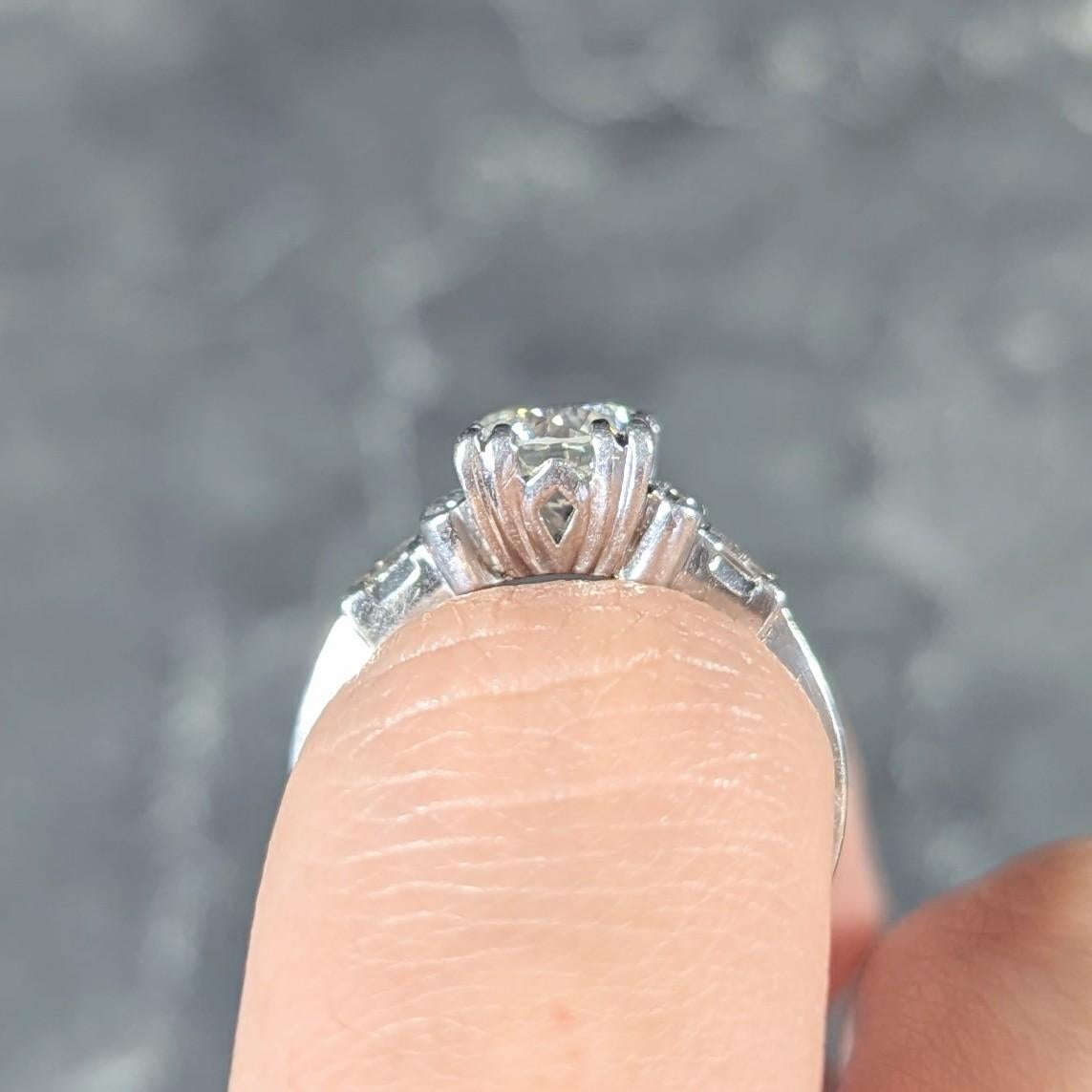 Art Deco 1.53 Carats Transitional Cut Diamond Platinum Geometric Engagement Ring For Sale 8