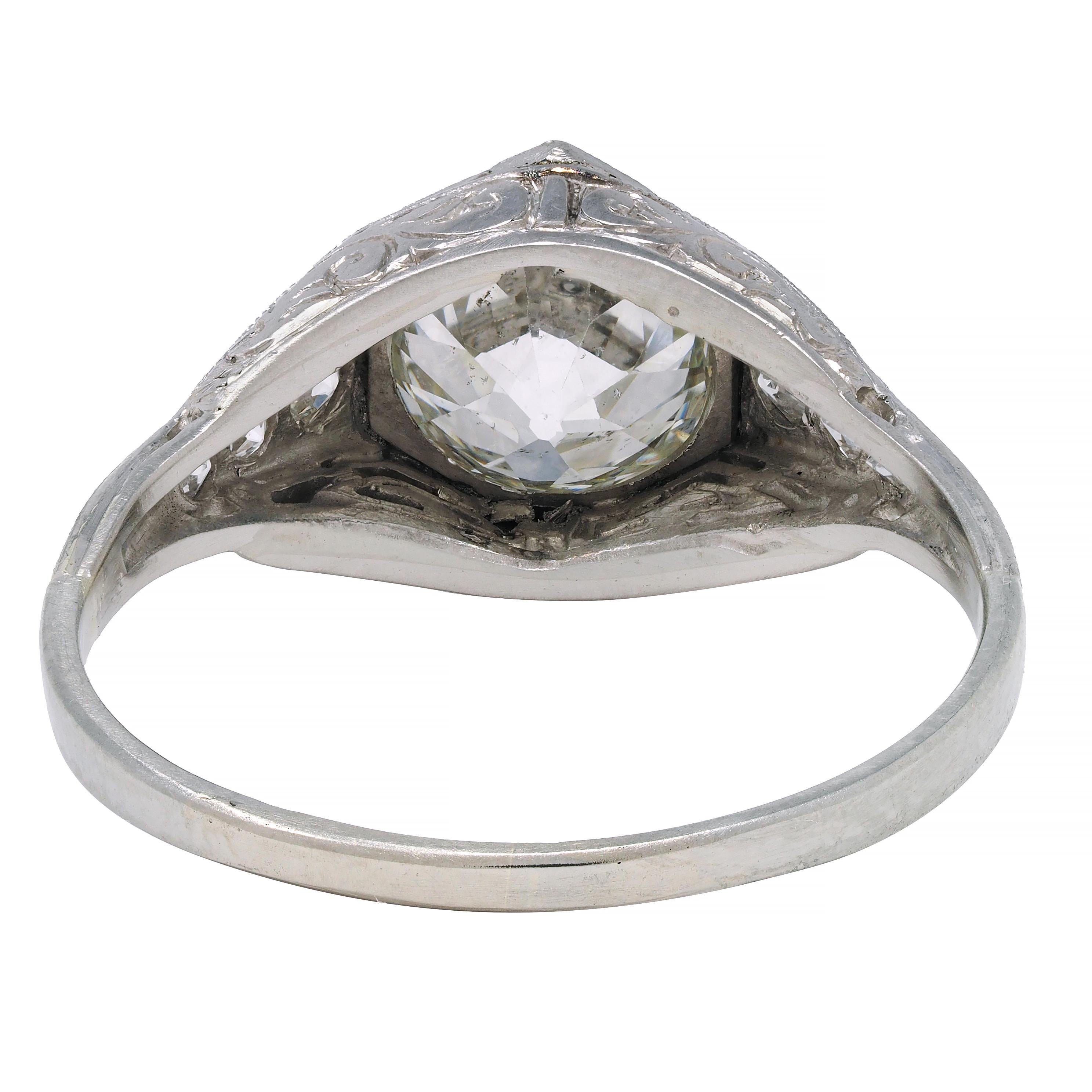 Art Deco 1.53 CTW Diamond Platinum Hexagonal Vintage Engagement Ring GIA 5