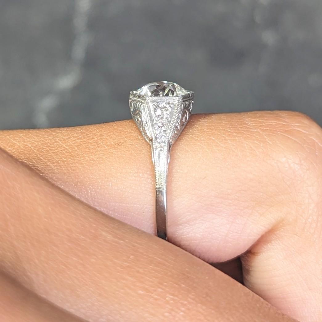 Art Deco 1.53 CTW Diamond Platinum Hexagonal Vintage Engagement Ring GIA 8