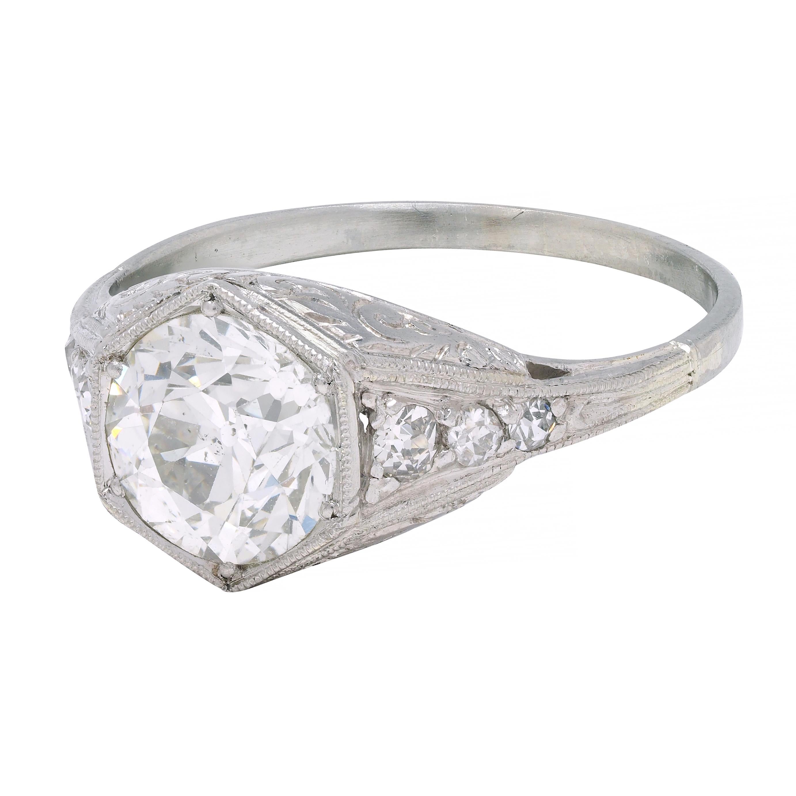 Old European Cut Art Deco 1.53 CTW Diamond Platinum Hexagonal Vintage Engagement Ring GIA