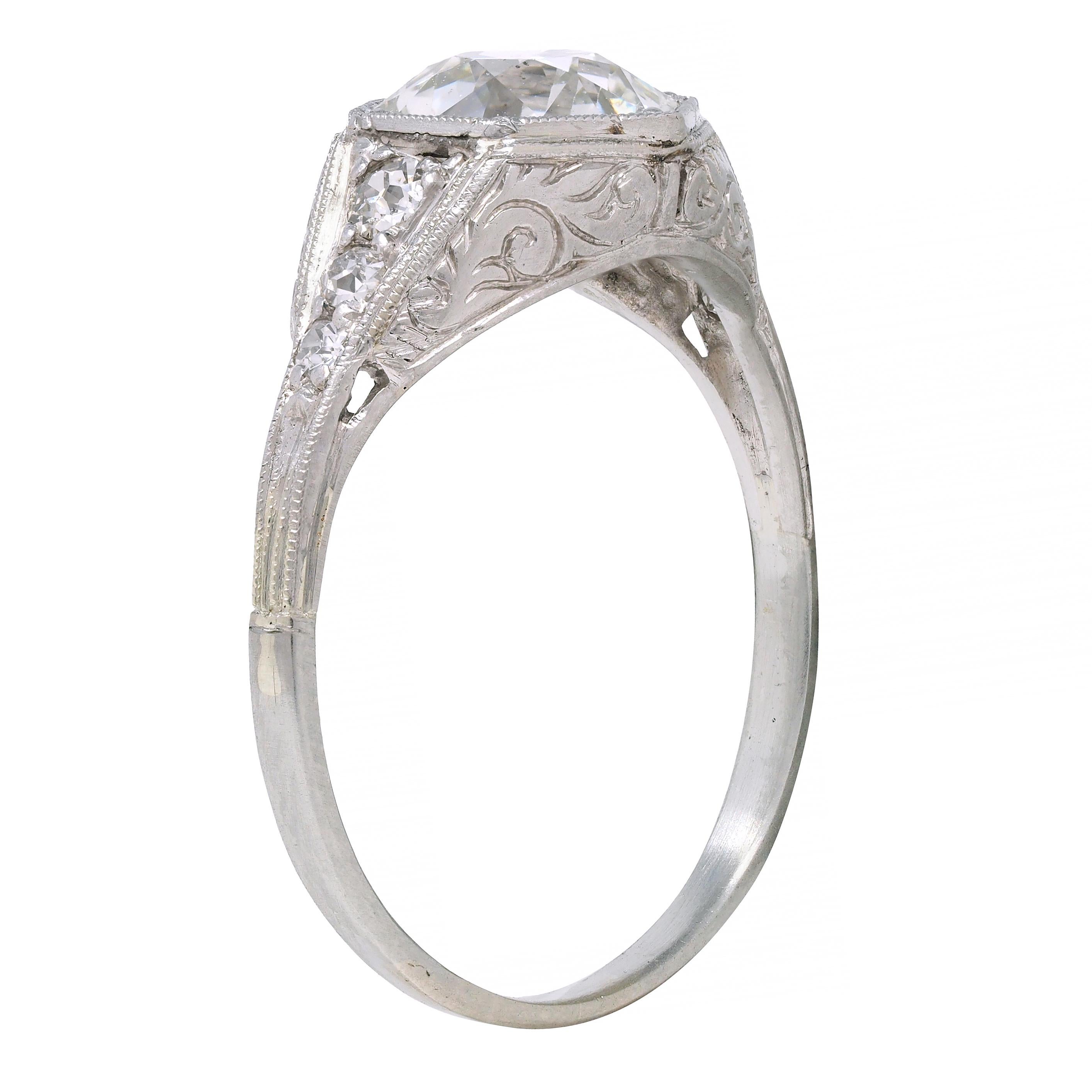 Women's or Men's Art Deco 1.53 CTW Diamond Platinum Hexagonal Vintage Engagement Ring GIA
