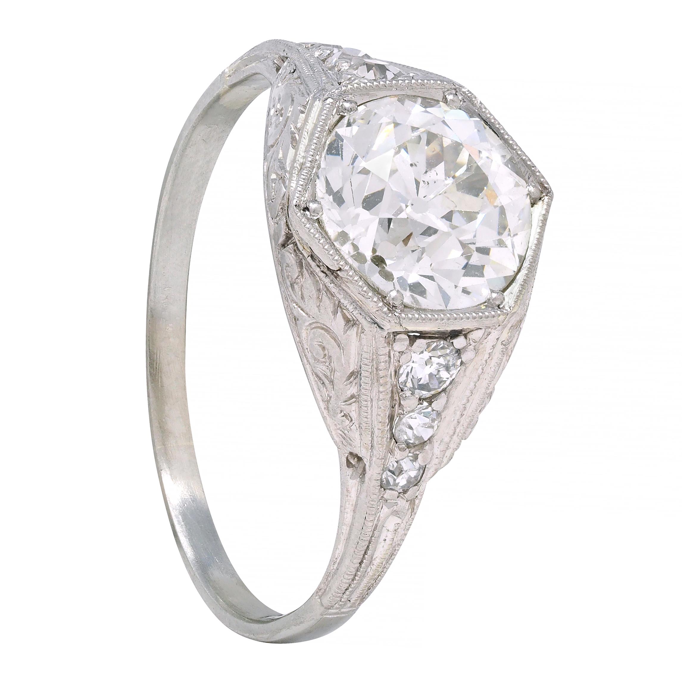 Art Deco 1.53 CTW Diamond Platinum Hexagonal Vintage Engagement Ring GIA 1
