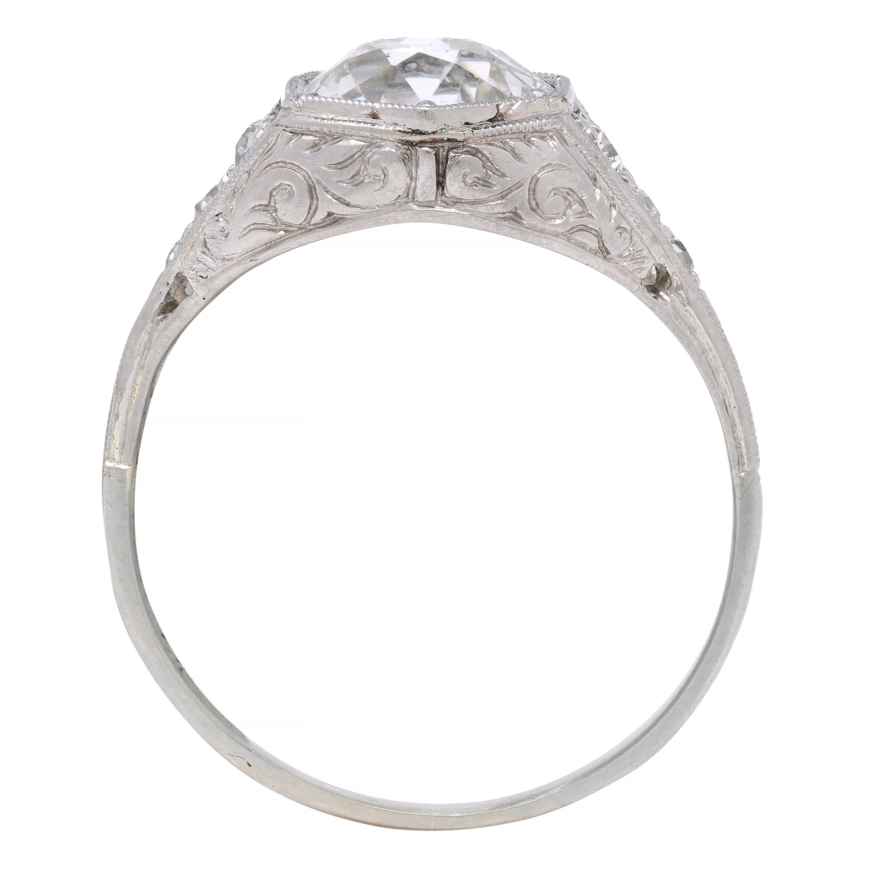 Art Deco 1.53 CTW Diamond Platinum Hexagonal Vintage Engagement Ring GIA 2