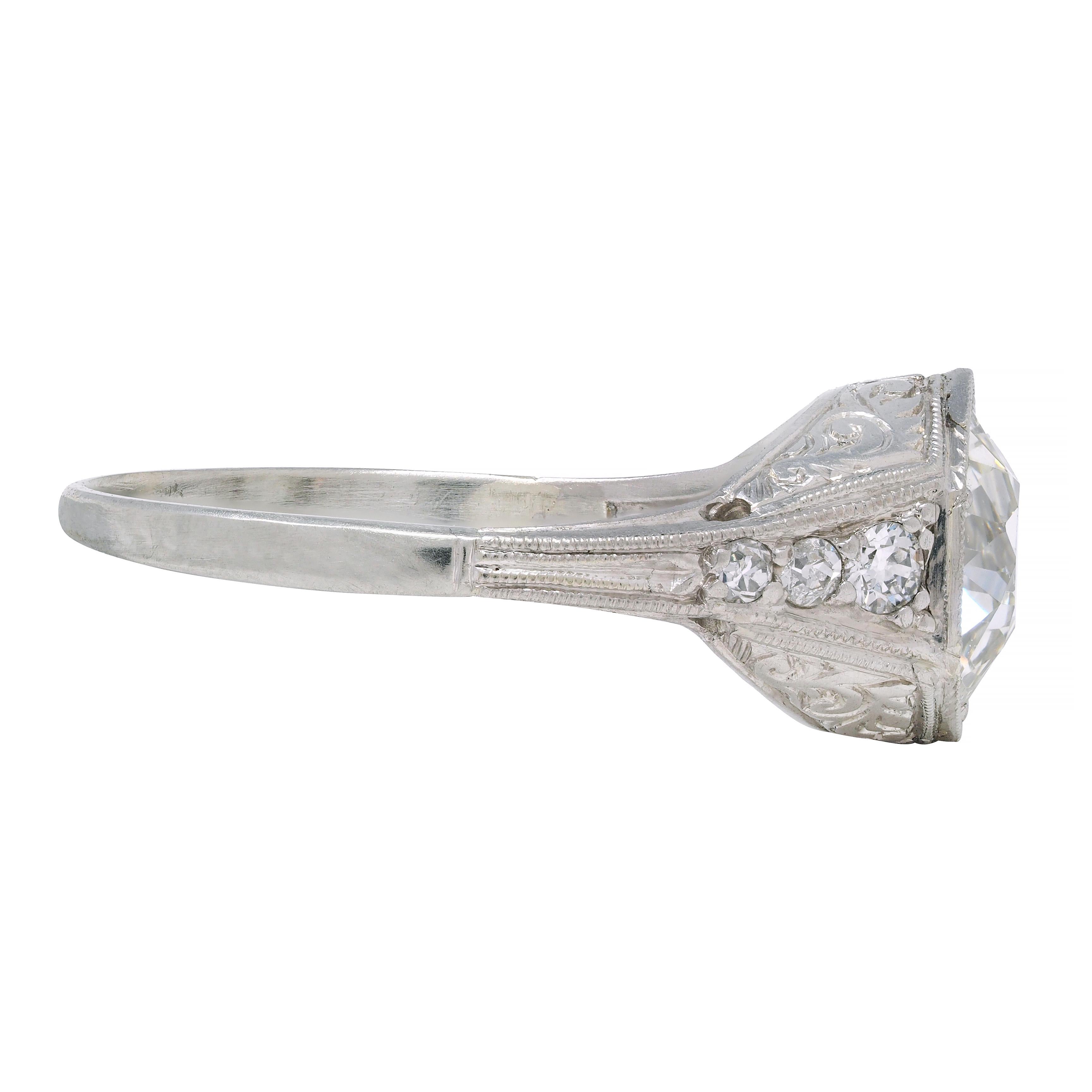 Art Deco 1.53 CTW Diamond Platinum Hexagonal Vintage Engagement Ring GIA 3