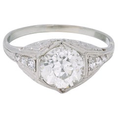 Art Deco 1.53 CTW Diamond Platinum Hexagonal Vintage Engagement Ring GIA
