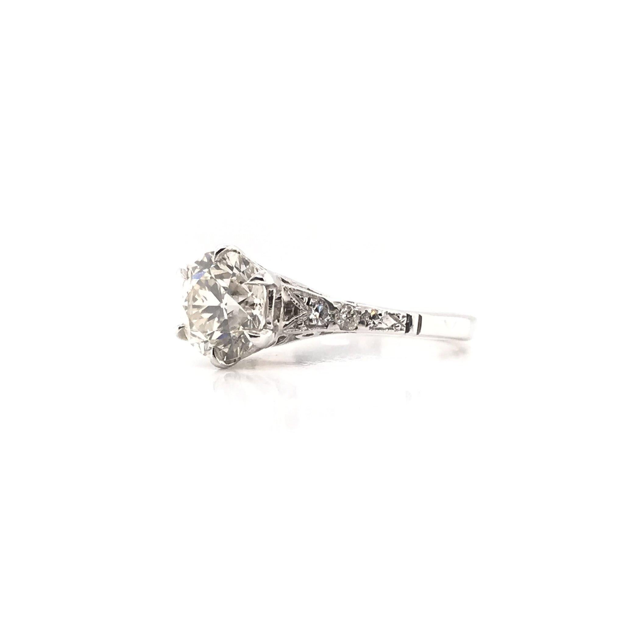 Old European Cut Art Deco 1.54 Carat Platinum Diamond Solitaire Engagement Ring