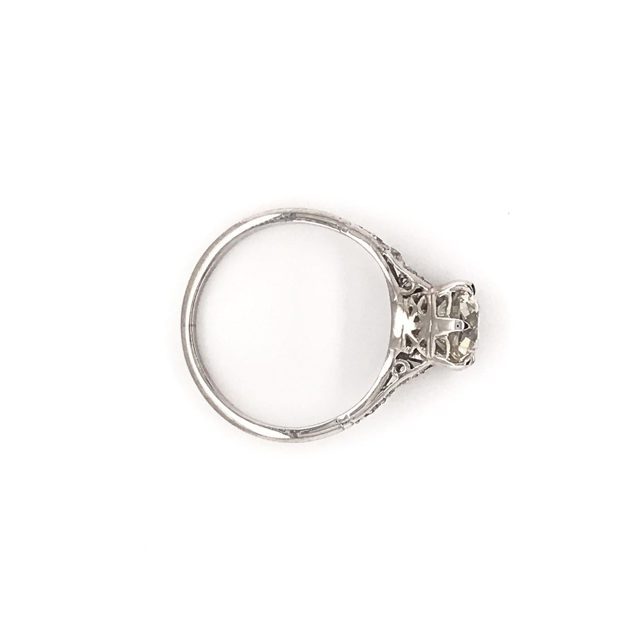 Art Deco 1.54 Carat Platinum Diamond Solitaire Engagement Ring 1