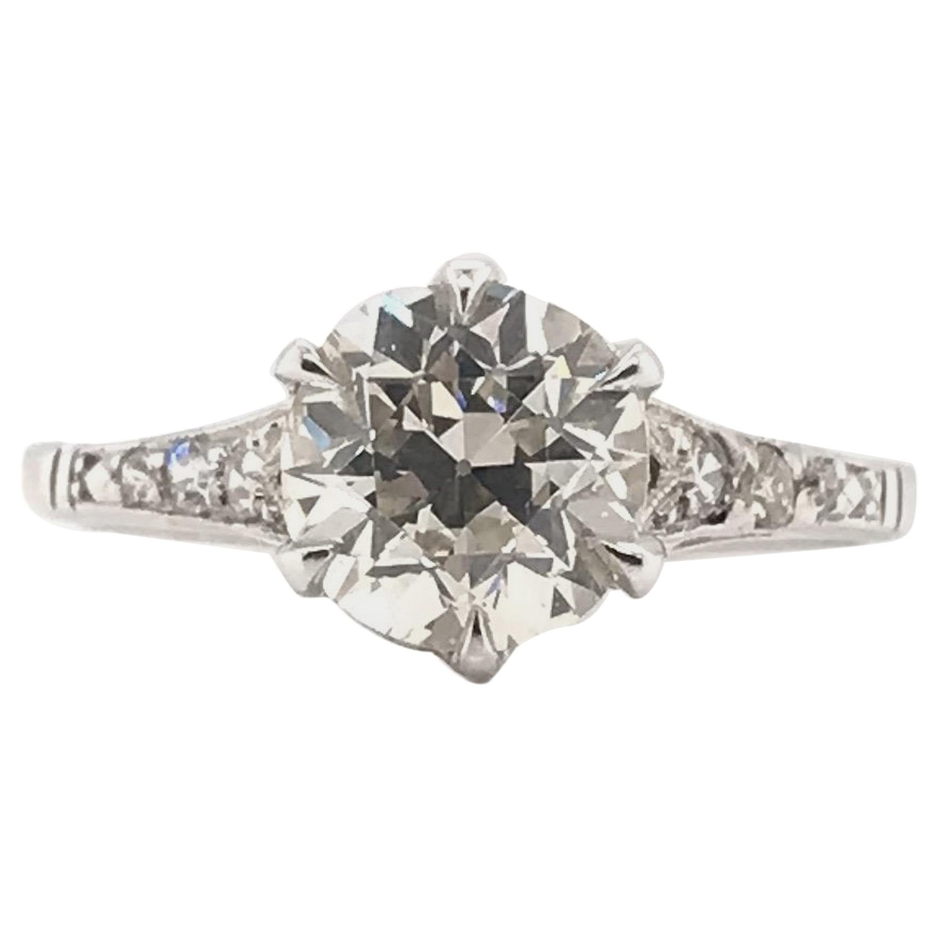 Art Deco 1.54 Carat Platinum Diamond Solitaire Engagement Ring