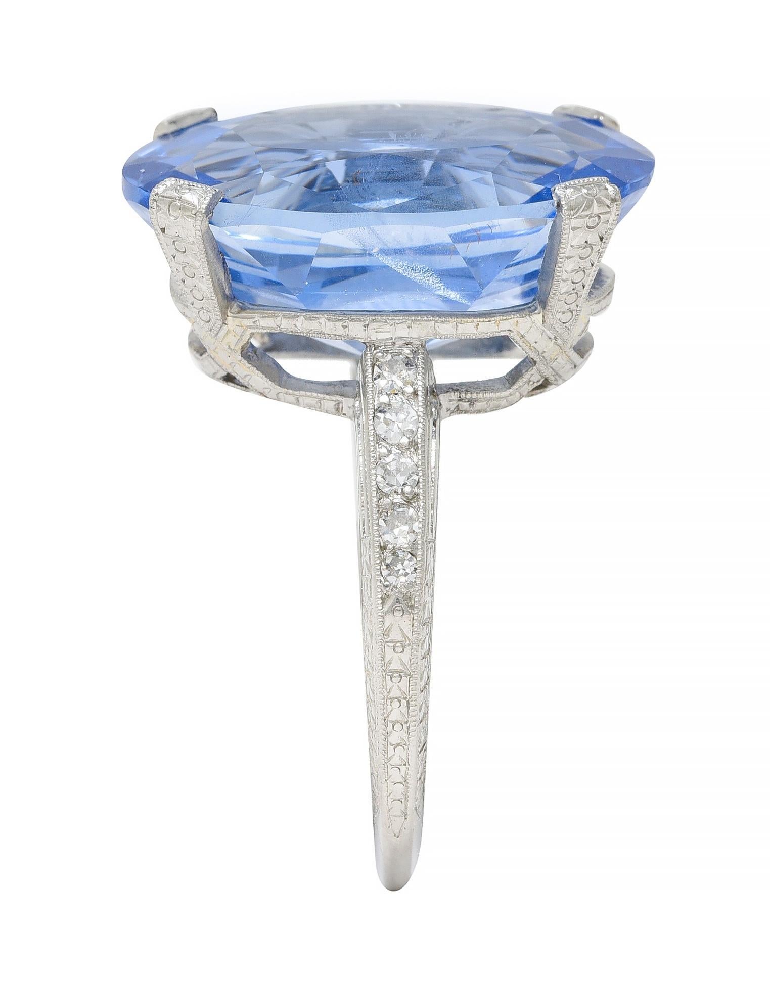 Art Deco 15.41 CTW No Heat Ceylon Sapphire Diamond Platinum Wheat Ring GIA For Sale 5