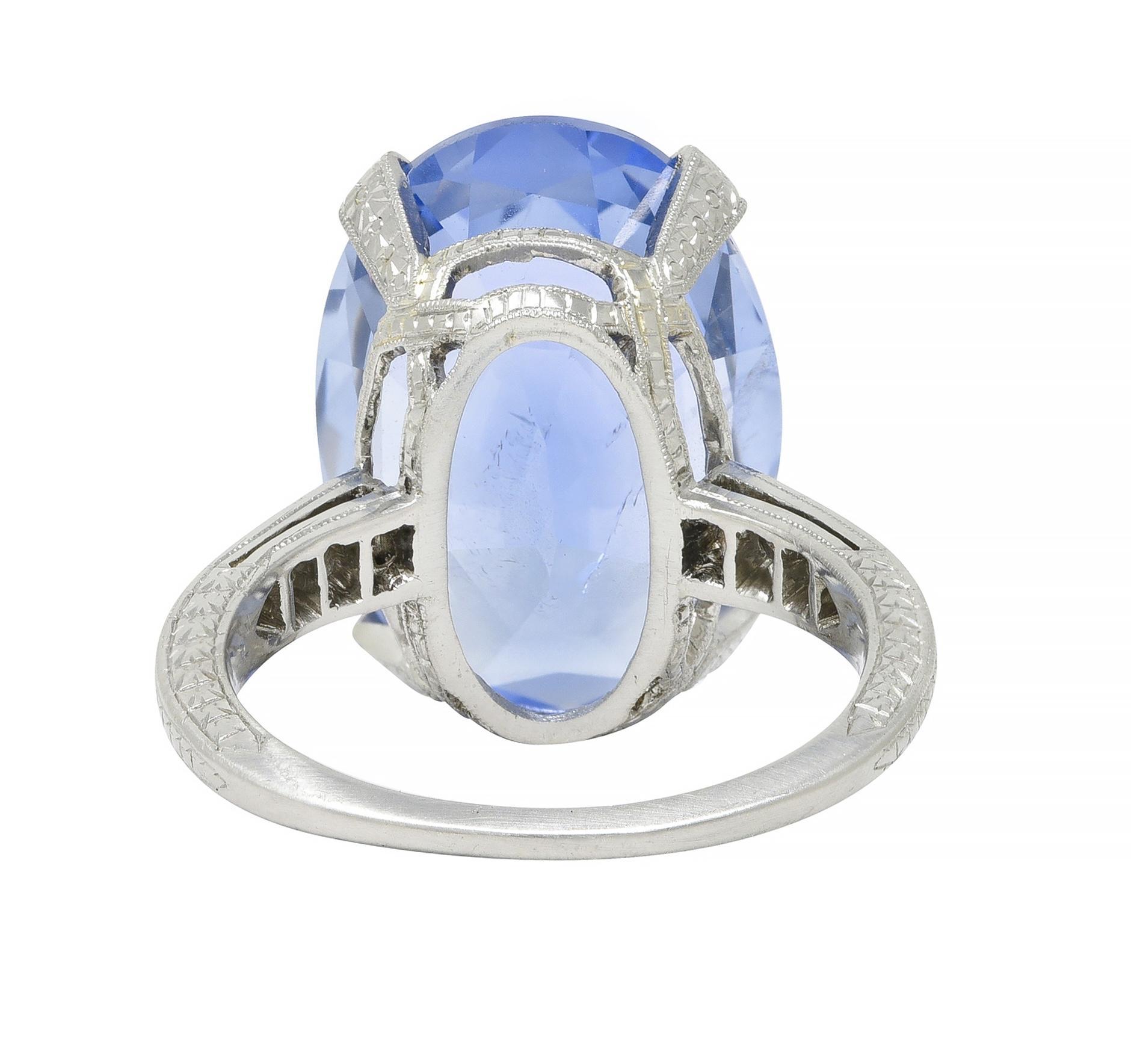 Women's or Men's Art Deco 15.41 CTW No Heat Ceylon Sapphire Diamond Platinum Wheat Ring GIA For Sale