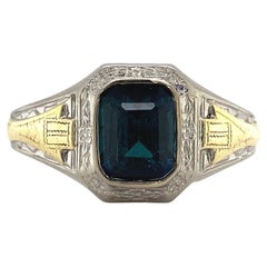 Art Deco 1.54ct Blue Tourmaline 10K Men's Ring
