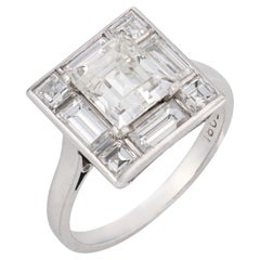 Art Deco 1.55 carat geometric step cut diamond 18k white gold ring