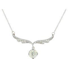 Art Deco 1.55 carat old European cut diamond white gold necklace