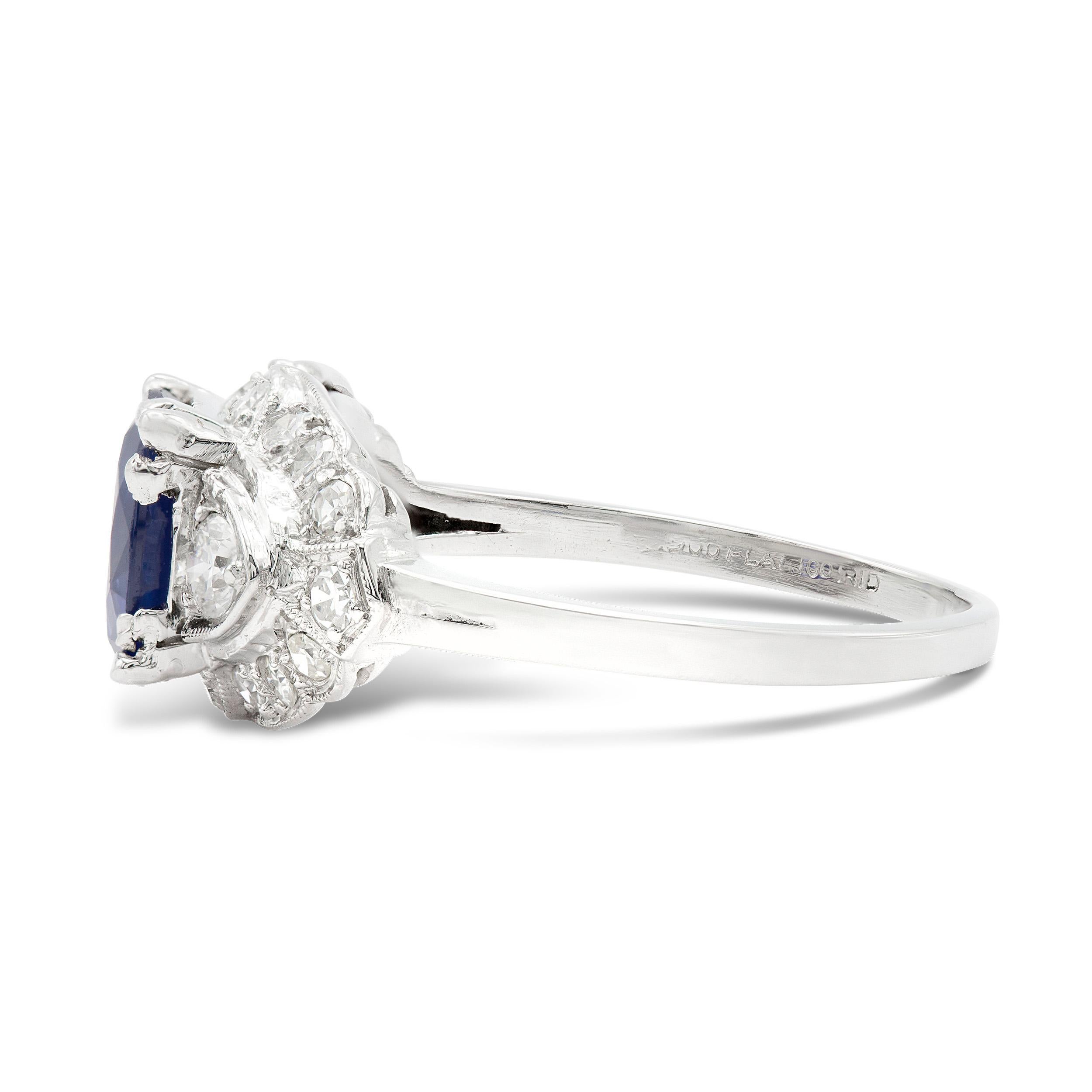 Oval Cut Art Deco 1.55 Ct. Ceylon Sapphire Ring in Platinum AGL Certified