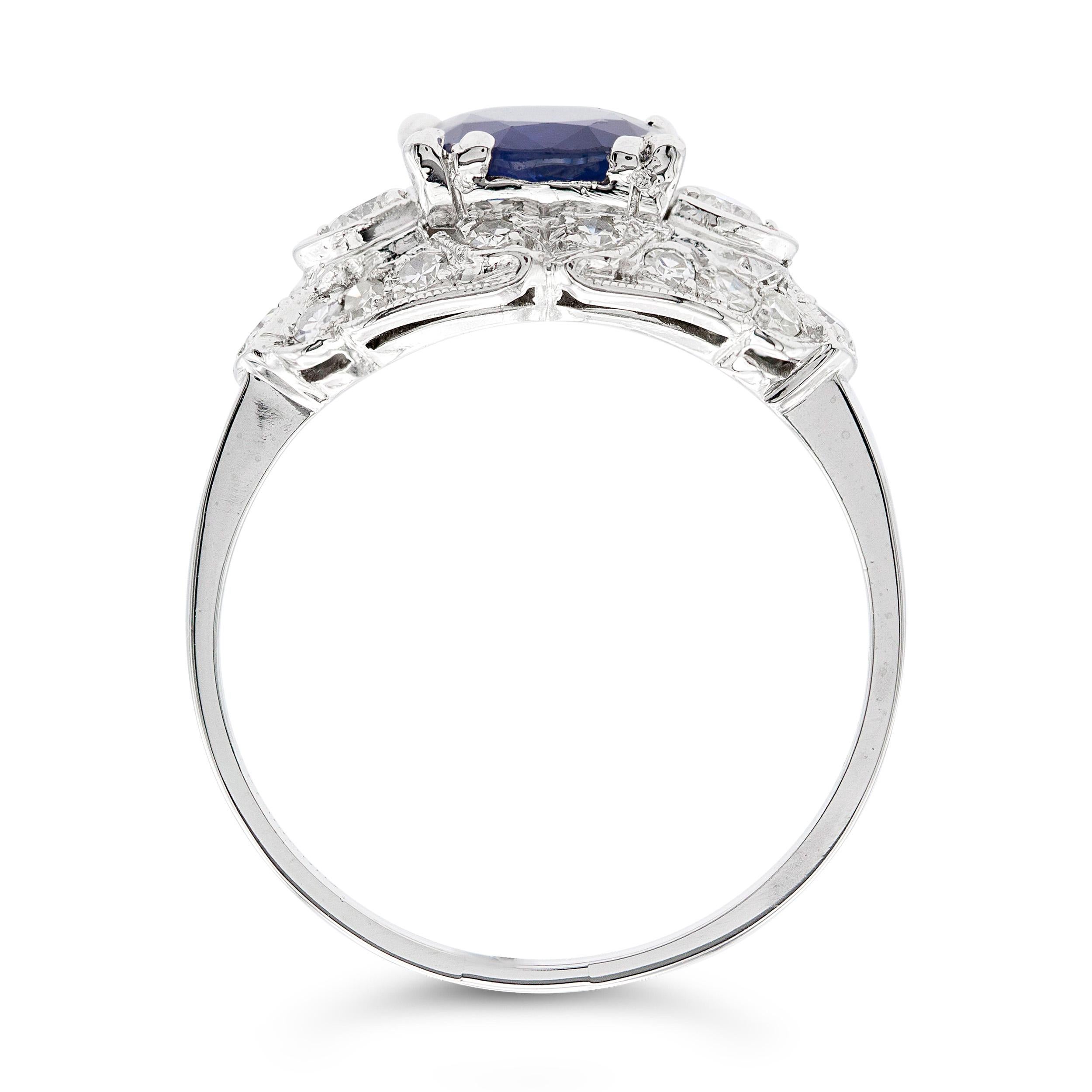 Art Deco 1.55 Ct. Ceylon Sapphire Ring in Platinum AGL Certified In Good Condition In New York, NY