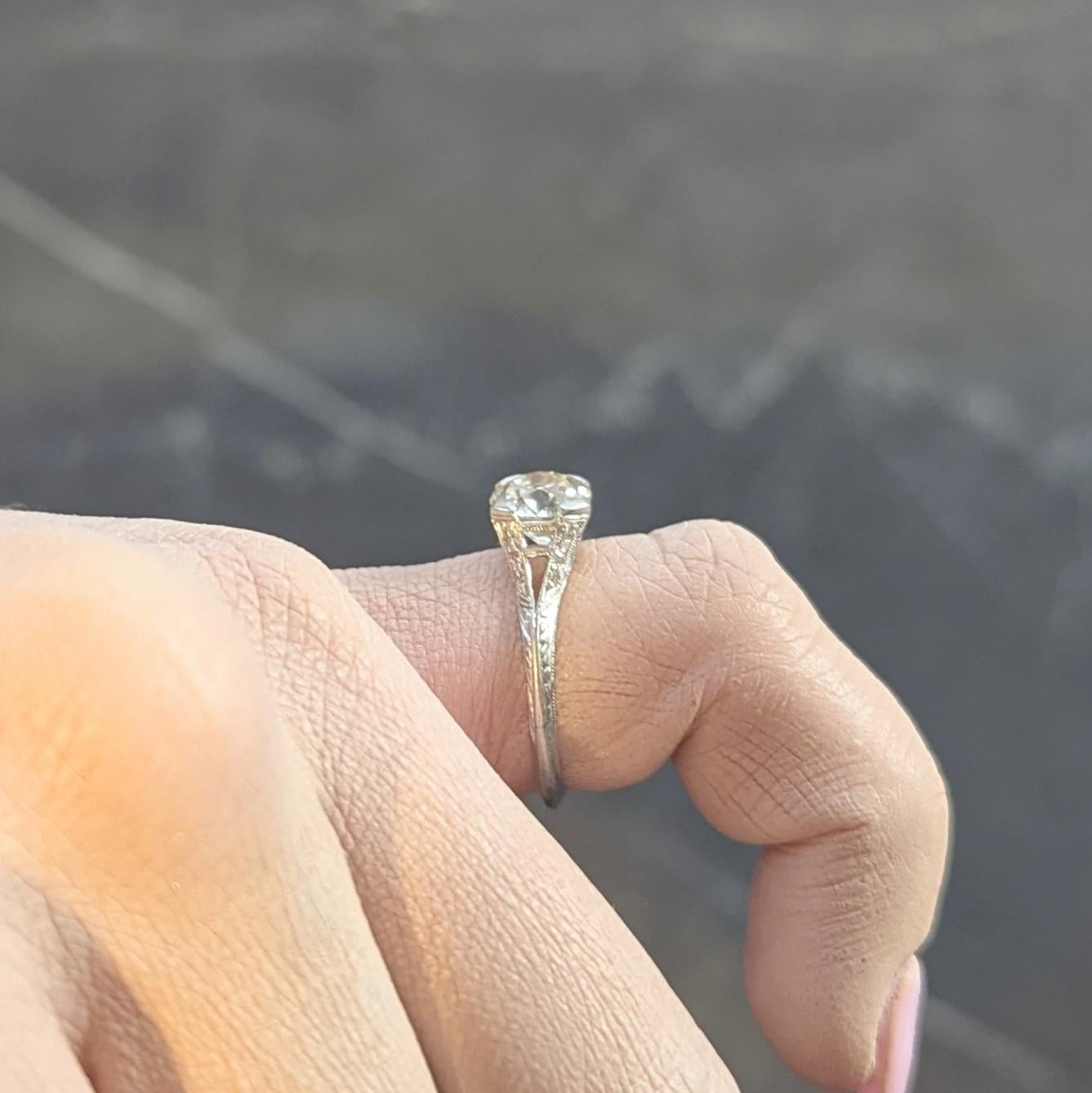 Art Deco 1,55 Karat Old Mine Cut Diamant Platin Vintage Verlobungsring mit Fächerschliff im Angebot 7