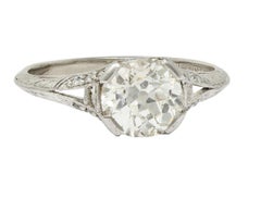 Art Deco 1.55 CTW Old Mine Cut Diamond Platinum Vintage Fanning Engagement Ring