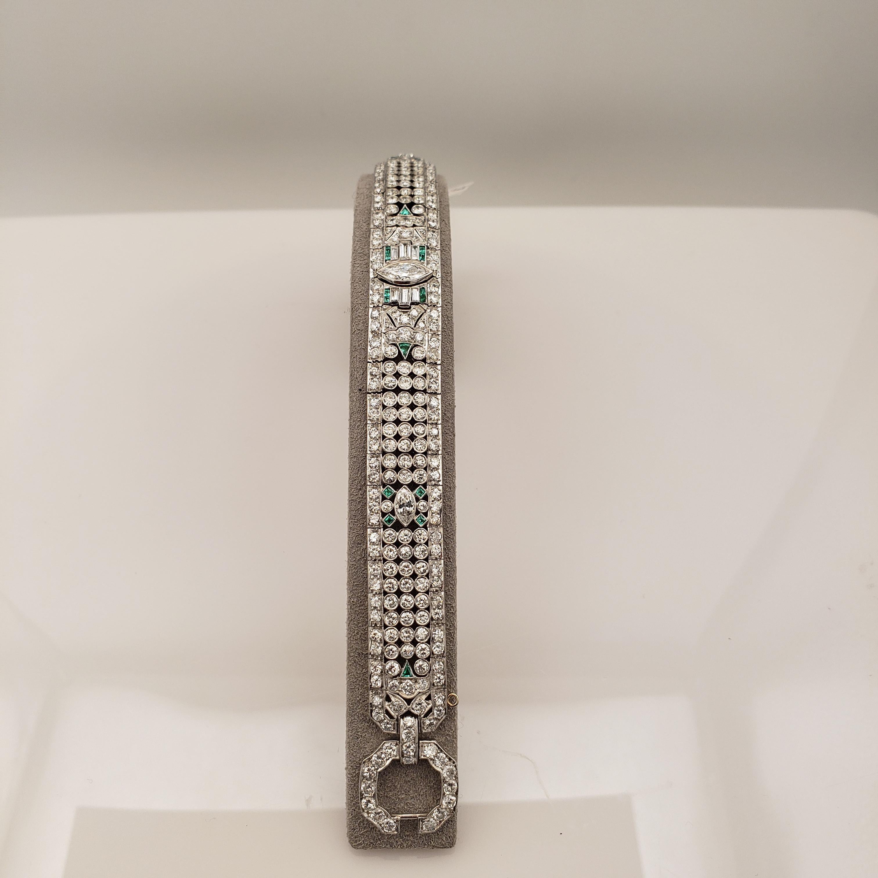15.50 Carats Total Mixed-Cut Diamond and Emerald Antique Fashion Bracelet For Sale 1