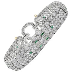 15.50 Carats Total Mixed-Cut Diamond and Emerald Antique Fashion Bracelet