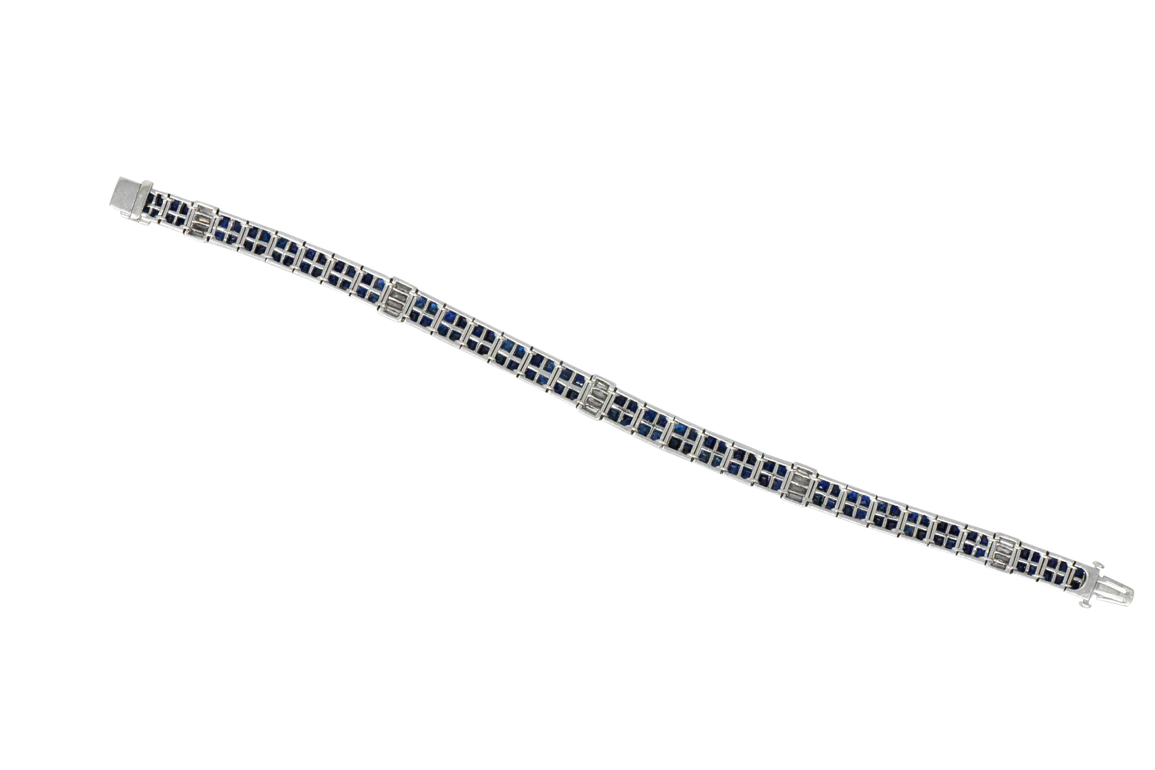 Art Deco 15.50 Carat Total Sapphire Diamond Platinum Line Bracelet 1