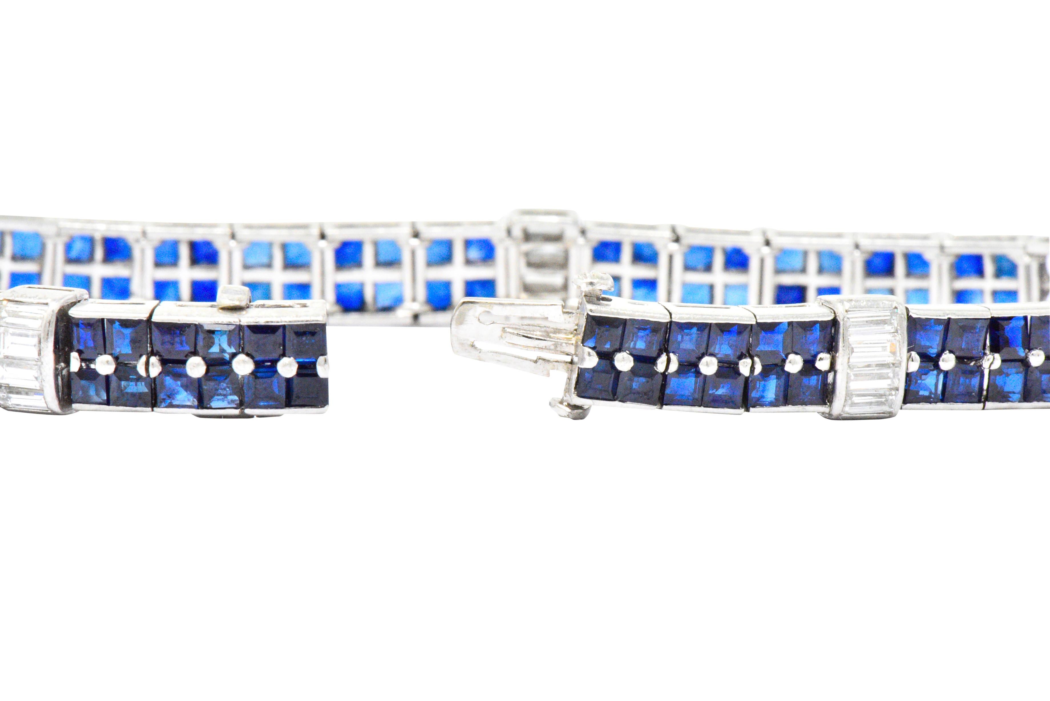 Art Deco 15.50 Carat Total Sapphire Diamond Platinum Line Bracelet 2