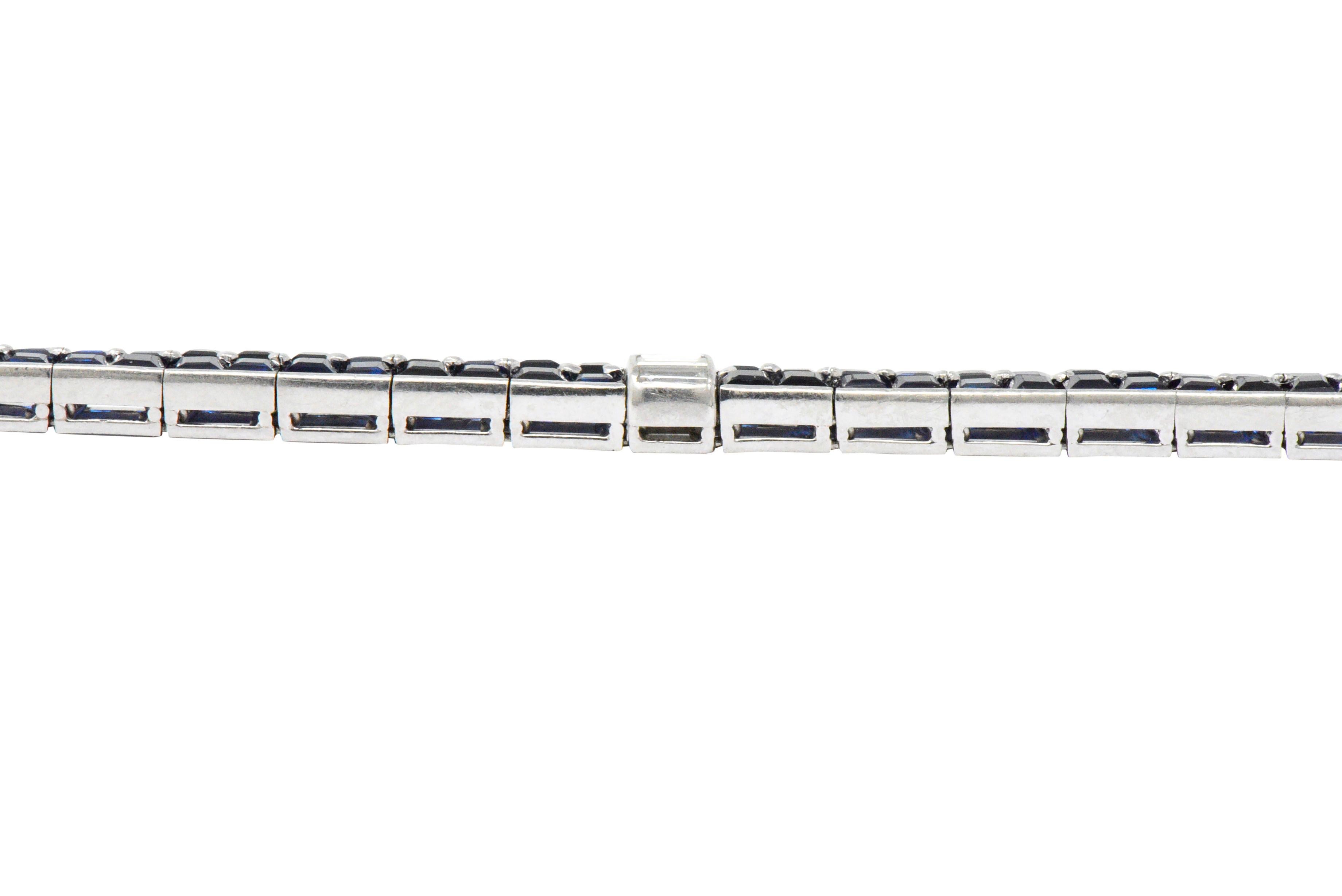 Art Deco 15.50 Carat Total Sapphire Diamond Platinum Line Bracelet 3