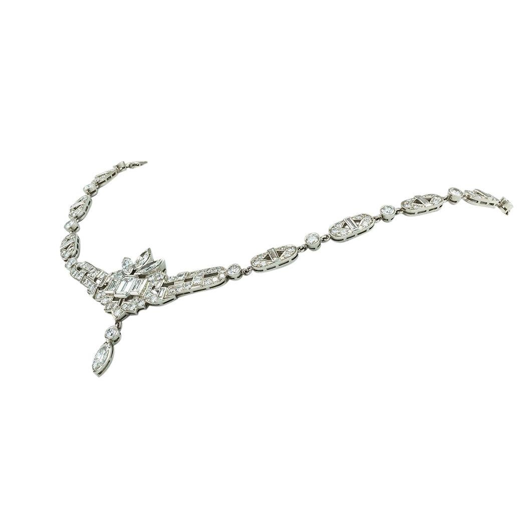 Women's Art Deco 15.50 Carats Diamond Platinum Necklace For Sale