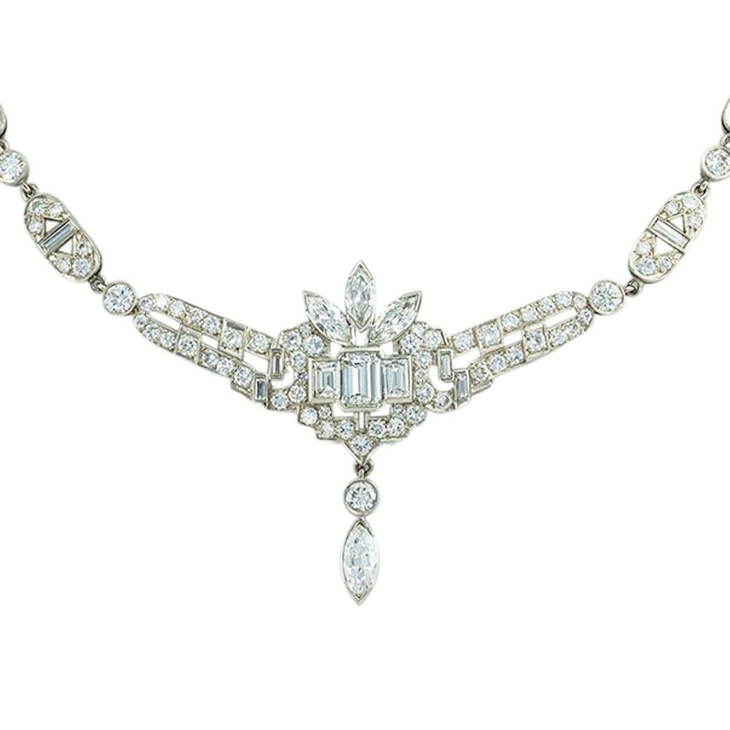 Art Deco 15.50 Carats Diamond Platinum Necklace For Sale 1
