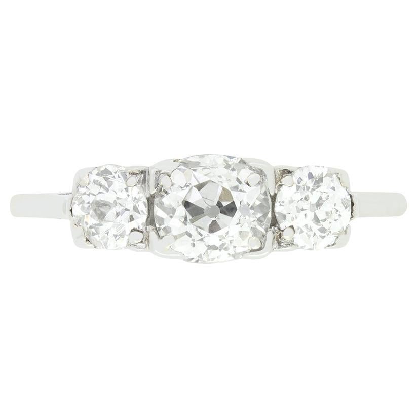 Art Deco 1.55ct Diamond Three Stone Ring, c.1920s For Sale
