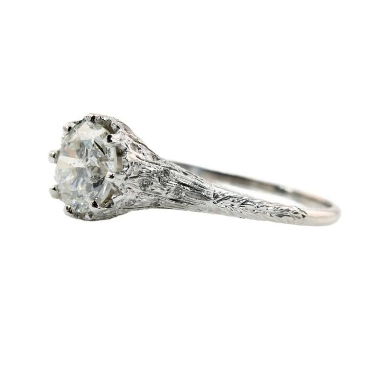 Old European Cut Art Deco 1.55ct European Cut Diamond Engagement Ring in Platinum Circa 1920's For Sale