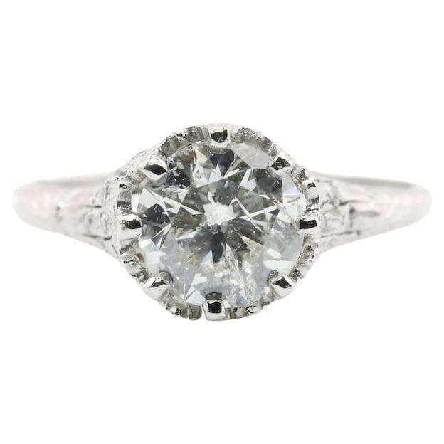 Art Deco 1.55ct European Cut Diamond Engagement Ring in Platinum Circa 1920's For Sale